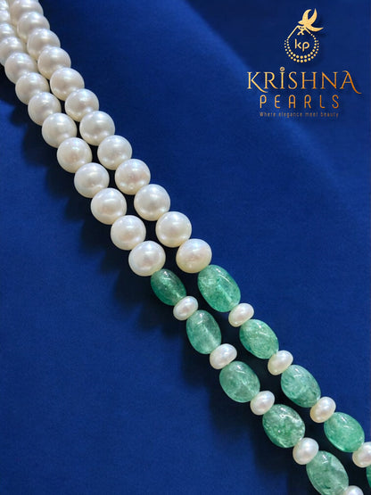 Krishna Pearls Emerald Radiance Moissanite 92.5 Silver Necklace Set