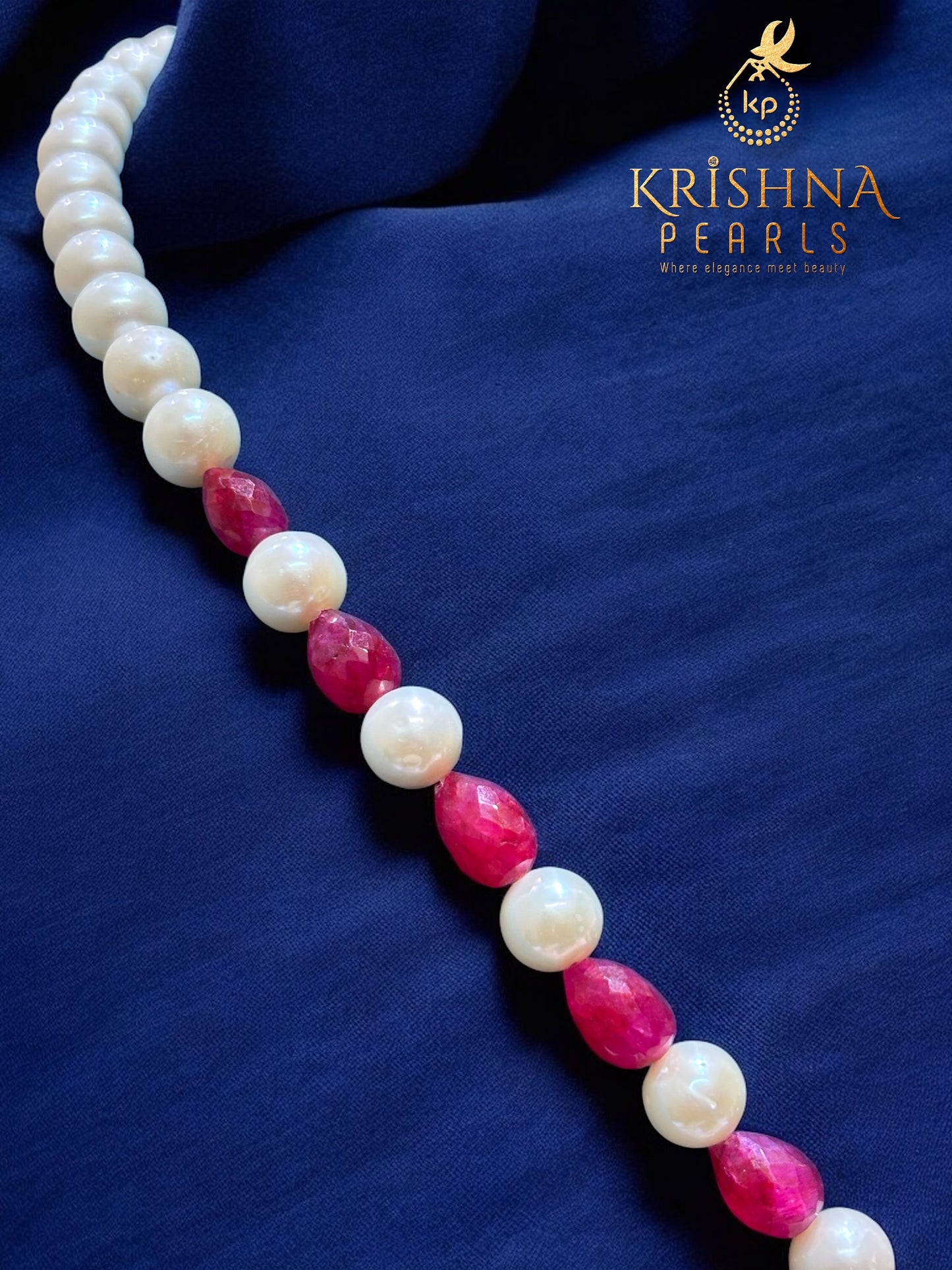 Original Pearl & Real Ruby Drop with 92.5 Pure Silver Moissanite Necklace Set