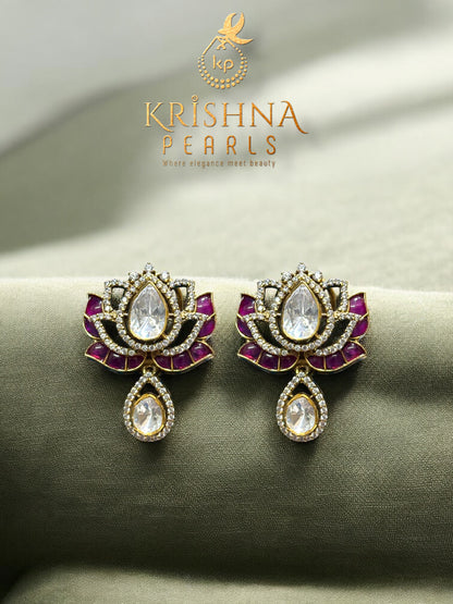 Krishna Pearls Rajwada Lotus Bloom 92.5 Silver Pearls Necklace Set