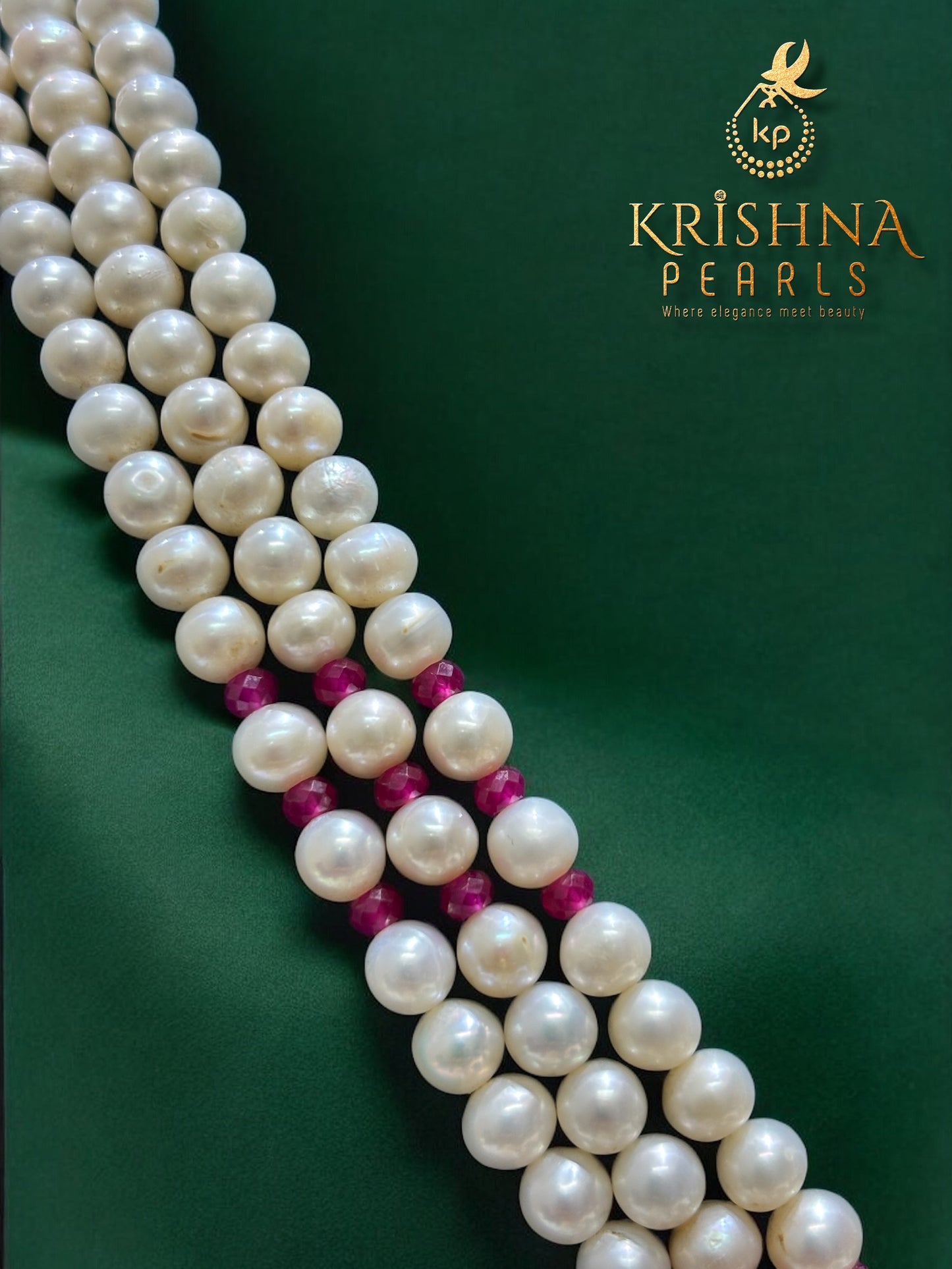 Krishna Pearls Rajwada Lotus Bloom 92.5 Silver Pearls Necklace Set