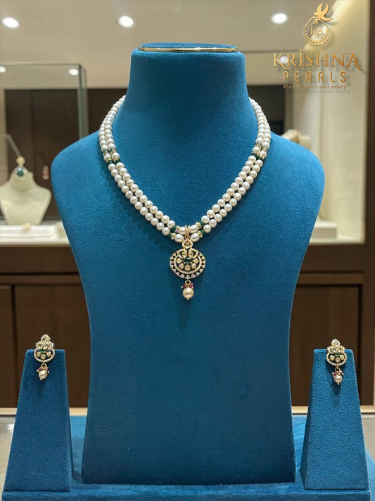 Rajkumari Heritage 92.5 Silver Two-Row Pearl Necklace Set