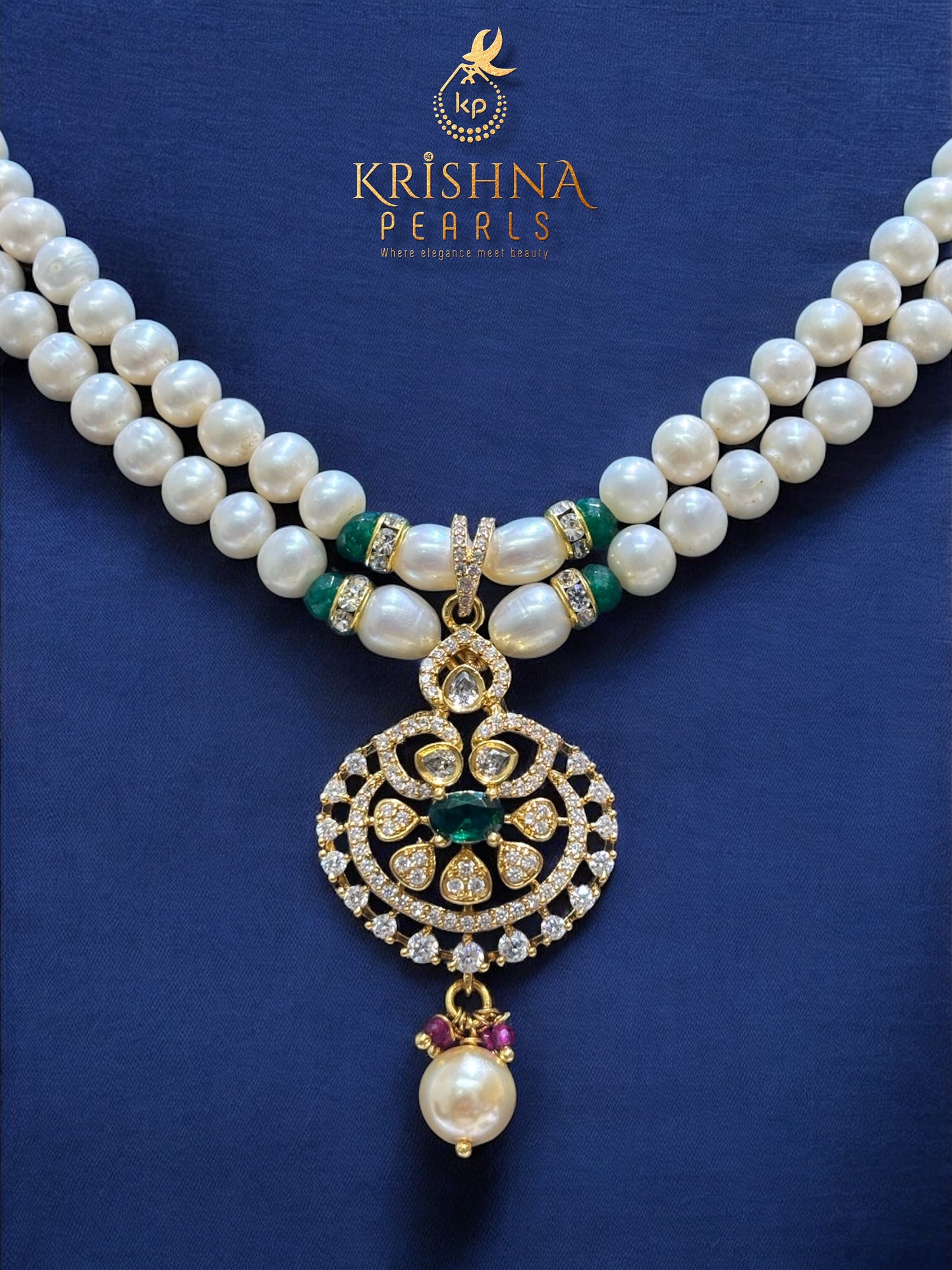 Rajkumari Heritage 92.5 Silver Two-Row Pearl Necklace Set