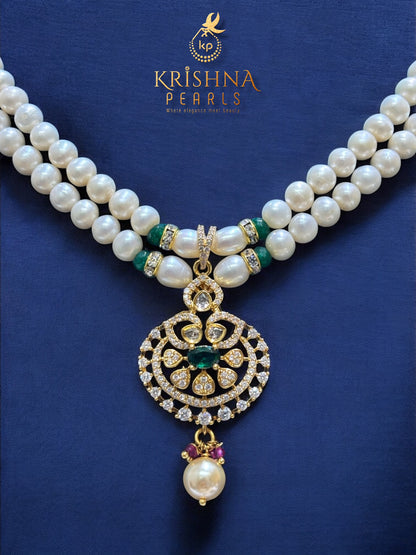 Rajkumari Heritage 92.5 Silver Two-Row Pearl Necklace Set