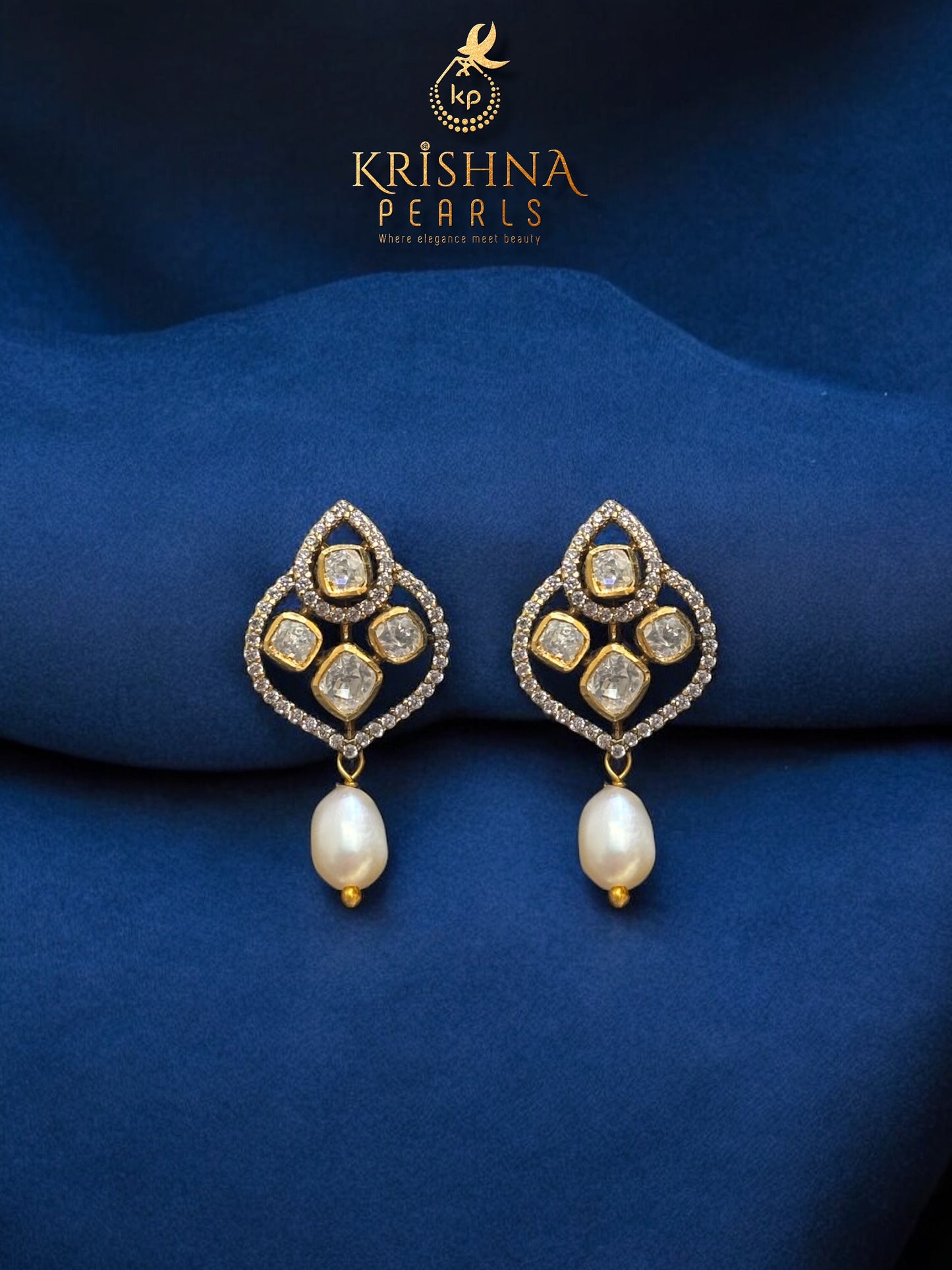 Nirvana 92.5 Silver Moissanite Kundan-Cut Round Pearls Necklace Set