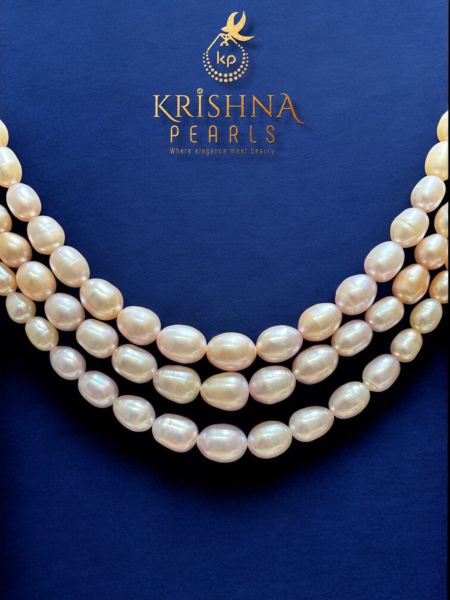 Natural Pink Peach & White Three Layer Graduation Pearls Necklace