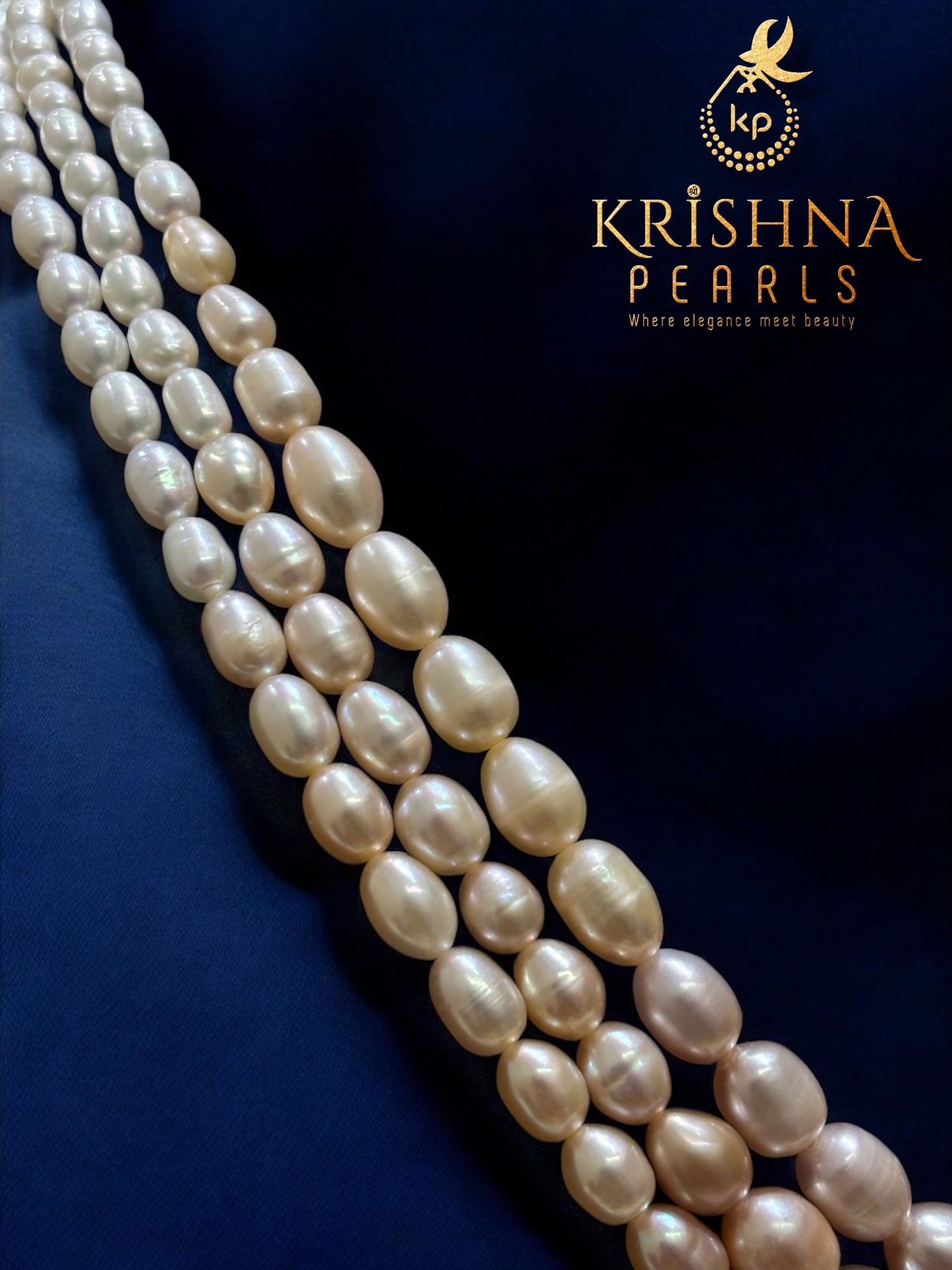 Natural Pink Peach & White Three Layer Graduation Pearls Necklace