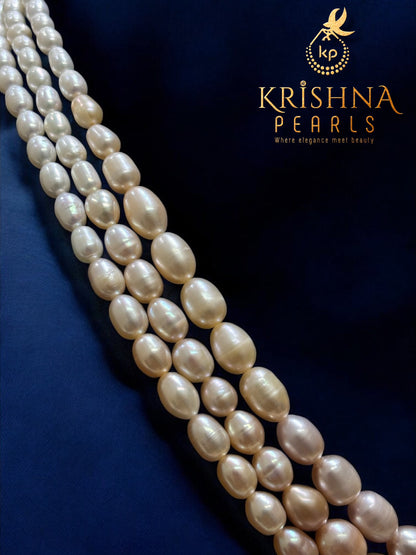 Natural Pink Peach & White Three Layer Graduation Pearls Necklace