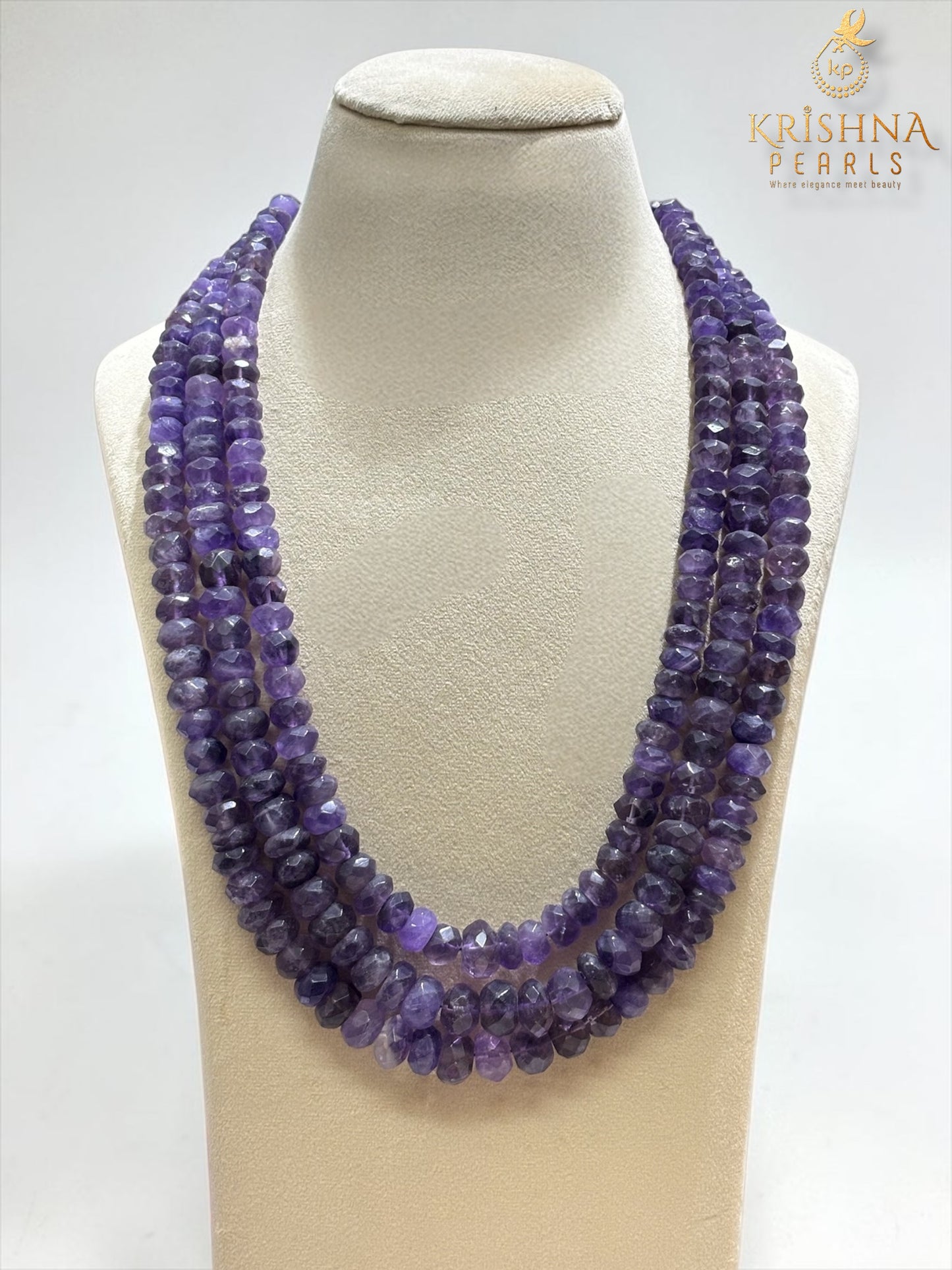 Majestic Purple Faceted Amethyst 3-Row Necklace