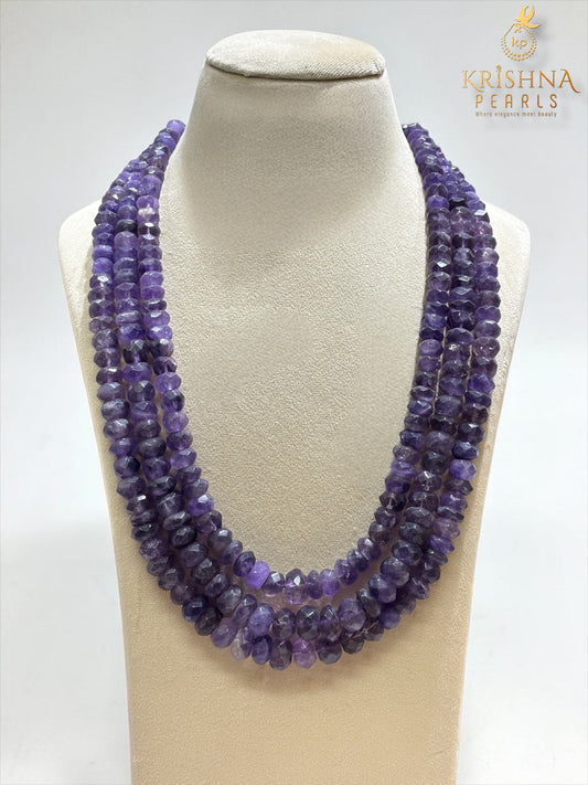 Majestic Purple Faceted Amethyst 3-Row Necklace