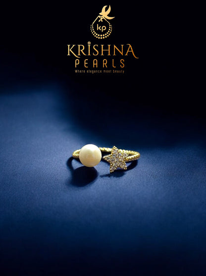 Adjustable Pearl Studded Finger Ring