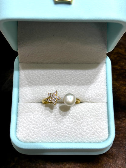 Adjustable Pearl Studded Finger Ring