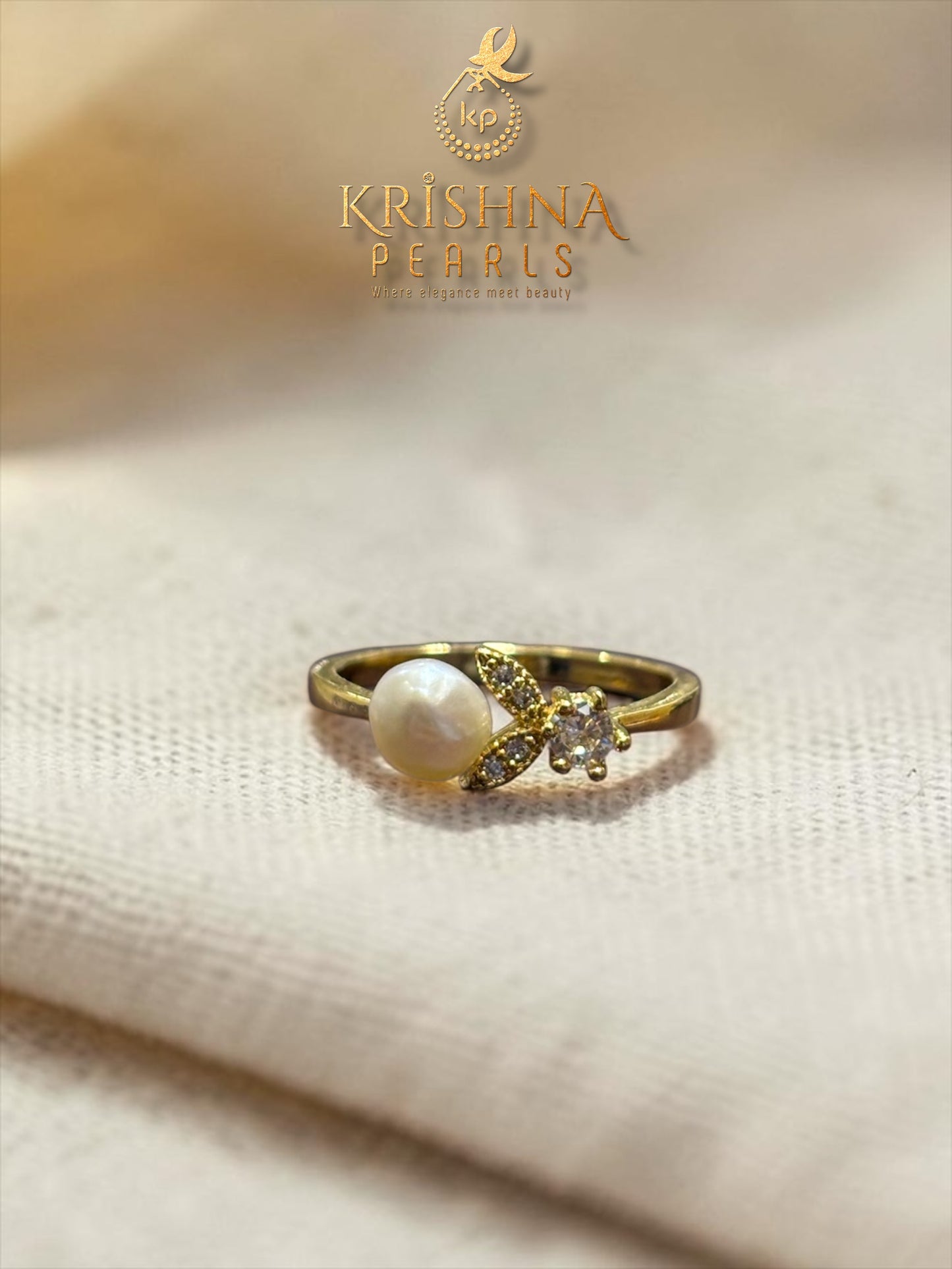 Cute CZ Bunny Pearl Studded Finger Ring