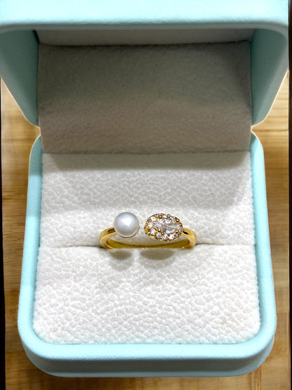 Pearls Finger Ring Universal Size - Diamond Stone Studded with Pearl