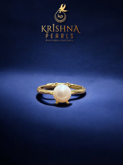 Pearl Finger Ring Free Size - Crown Pattern