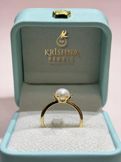 Pearl Finger Ring Free Size - Crown Pattern
