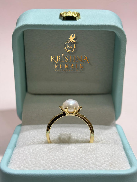 Crowned Pearl Studded Finger Ring