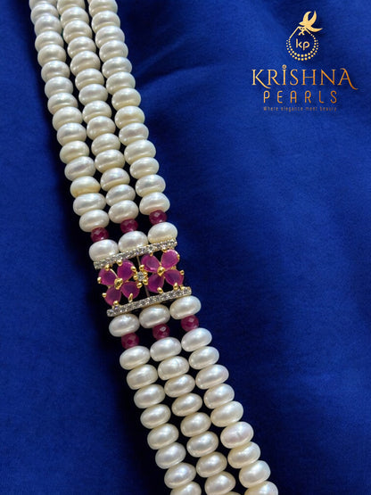 Three Rows Ruby Pearl Locket Necklace Set