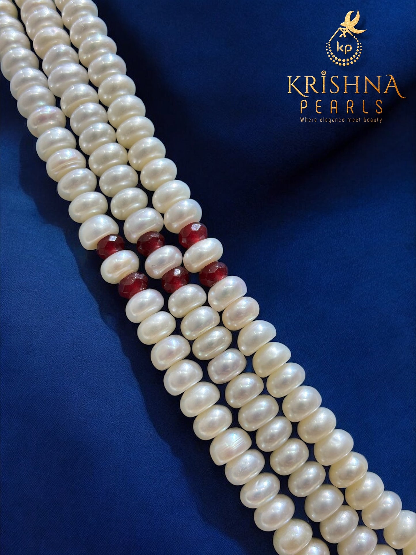3 Strands Ruby And Pearl Necklace Set
