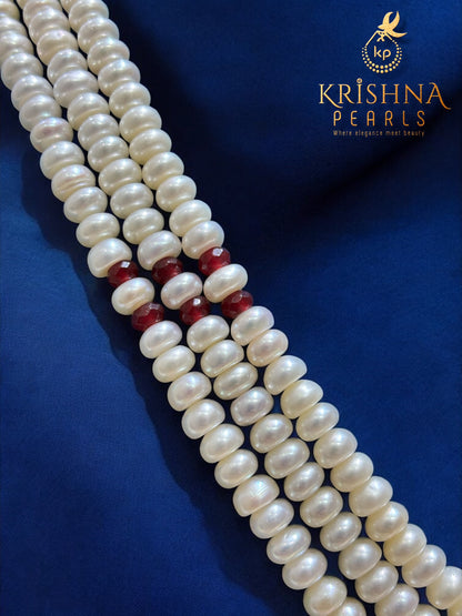 3 Strands Ruby And Pearl Necklace Set