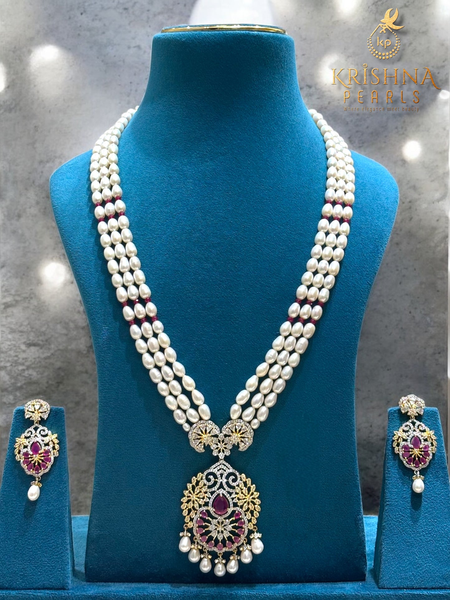 Exclusive Ruby & Pearl Studded Necklace Set