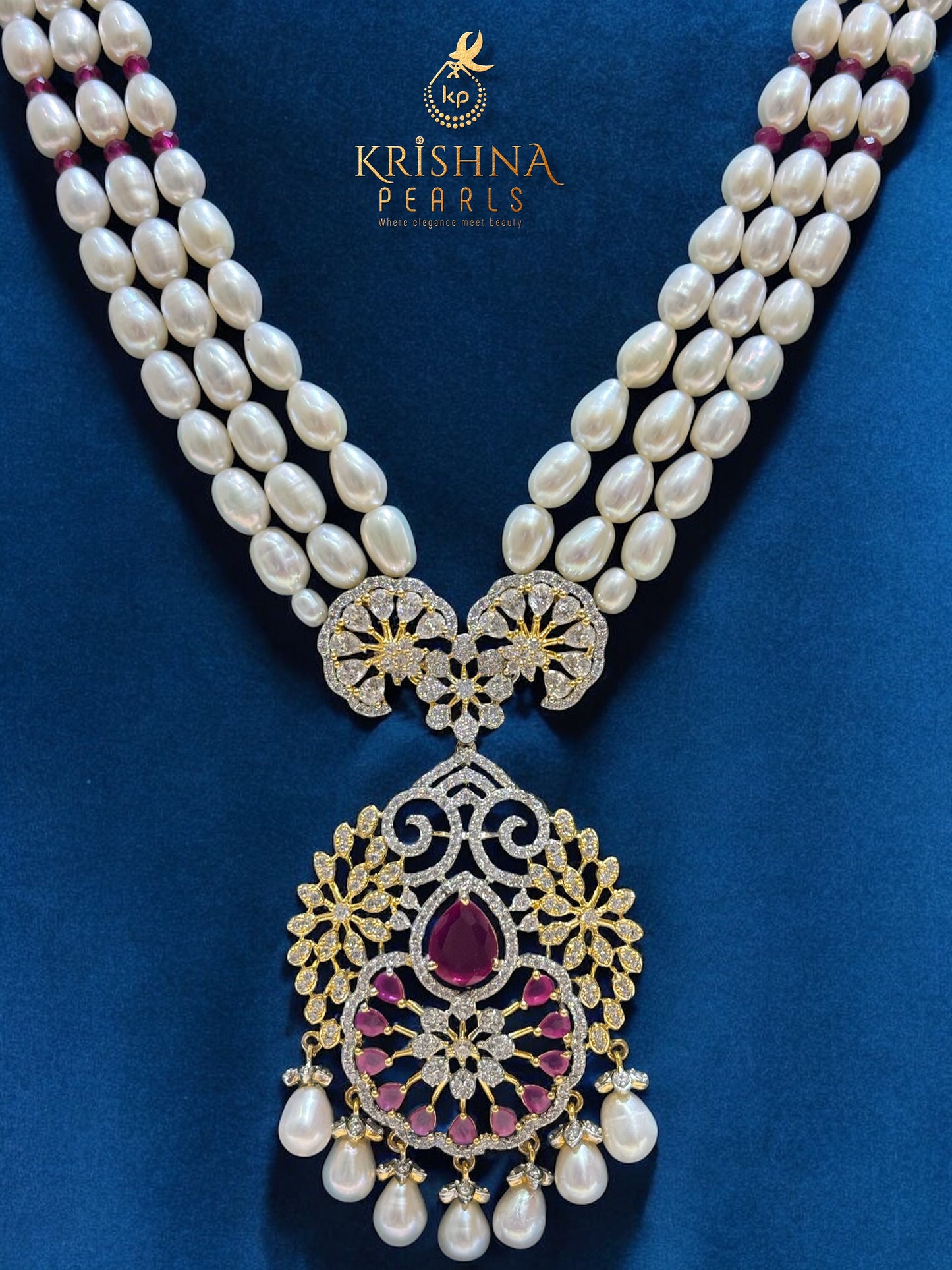 Exclusive Ruby & Pearl Studded Necklace Set