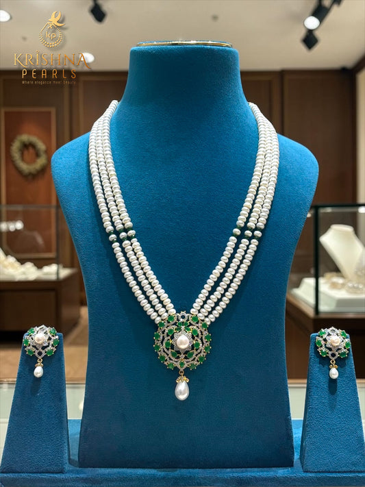 Emerald & Pearl Studded Three Rows Set