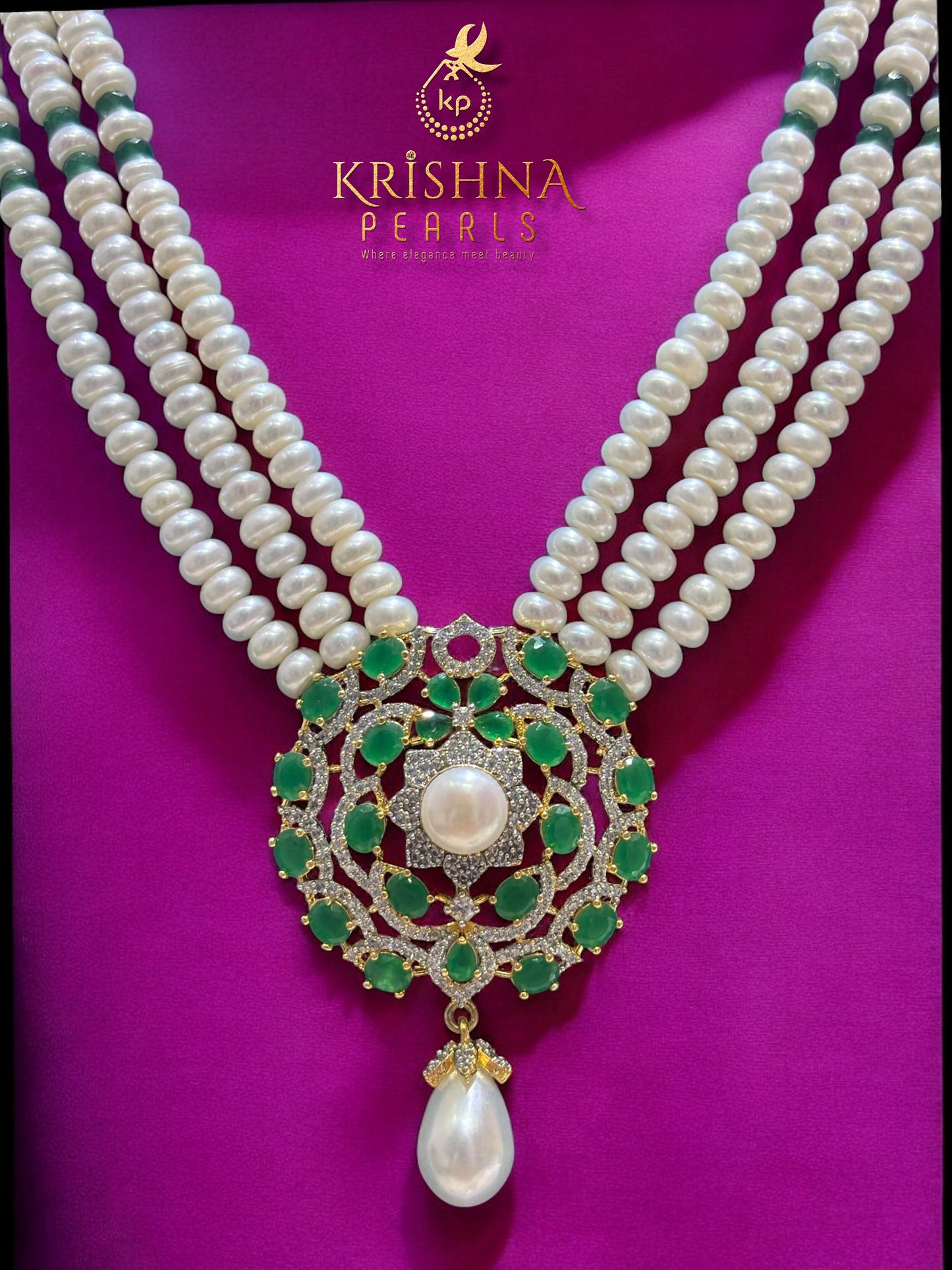 Emerald & Pearl Studded Three Rows Set