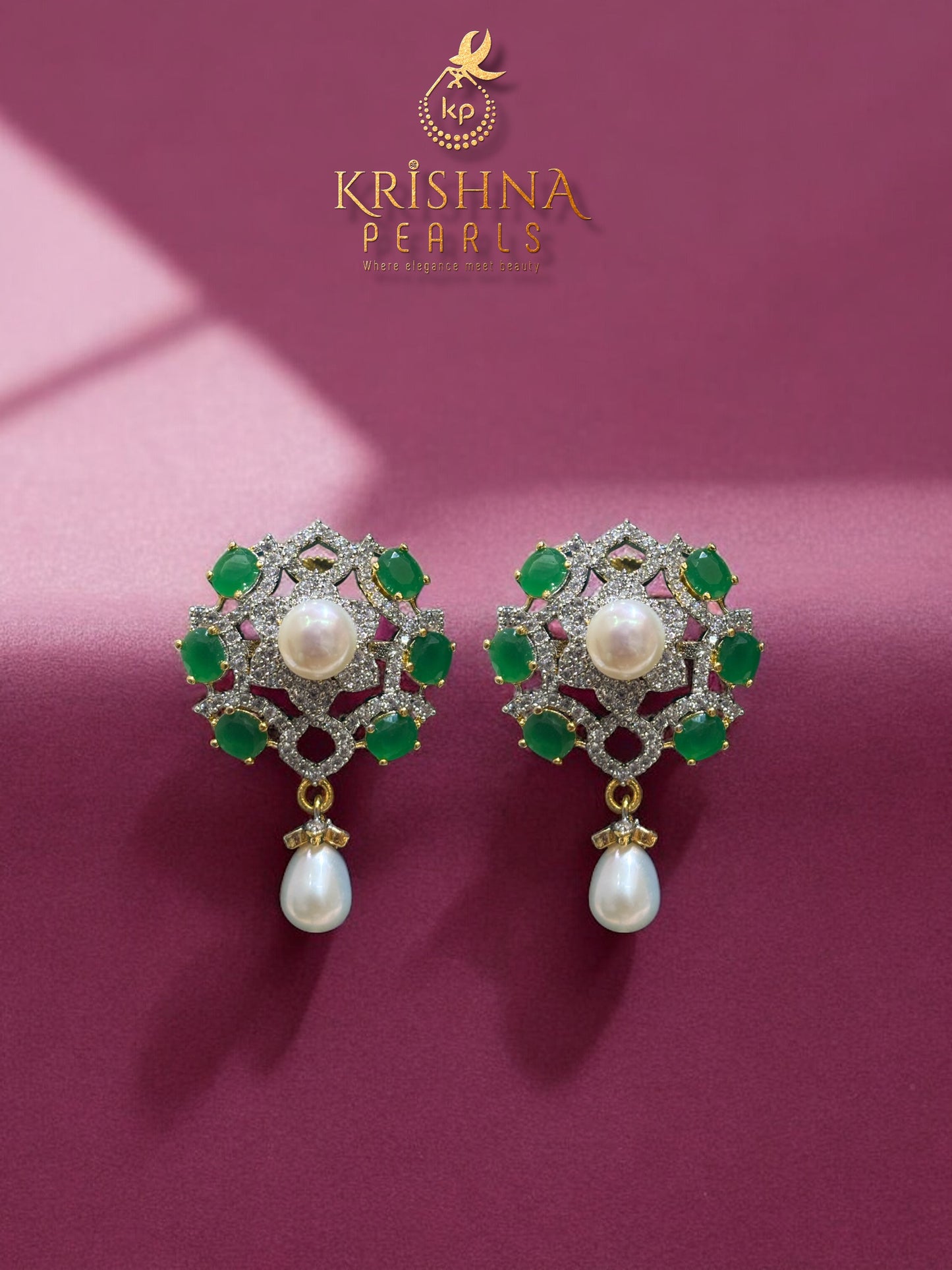 Emerald & Pearl Studded Three Rows Set