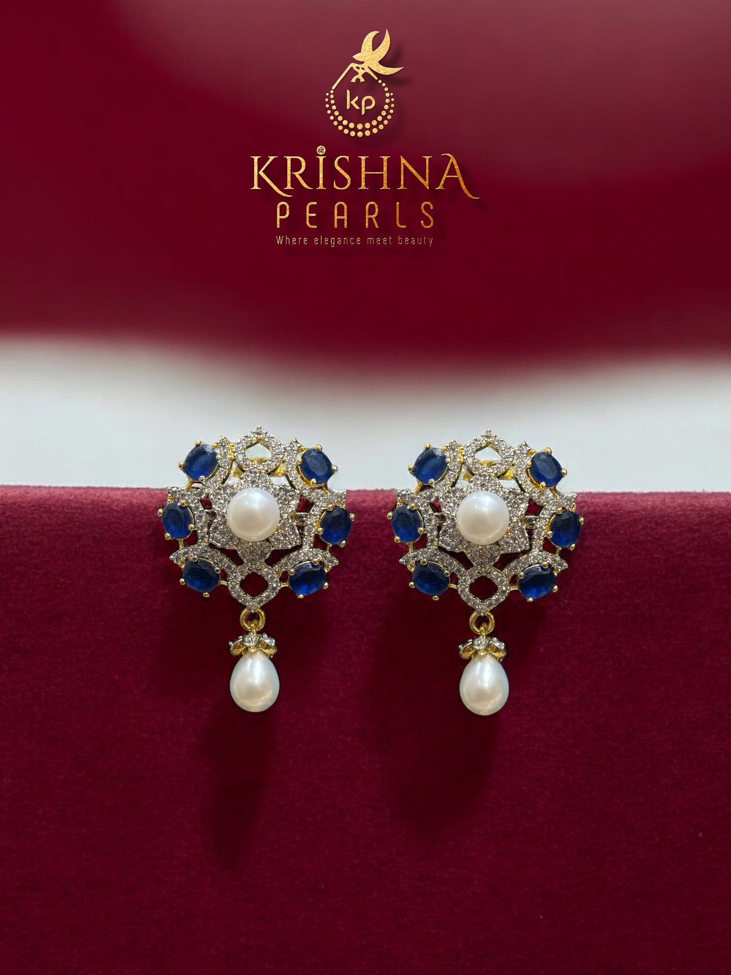 Adorable Sapphire Empress Three Strand Pearls Rani Haar Set