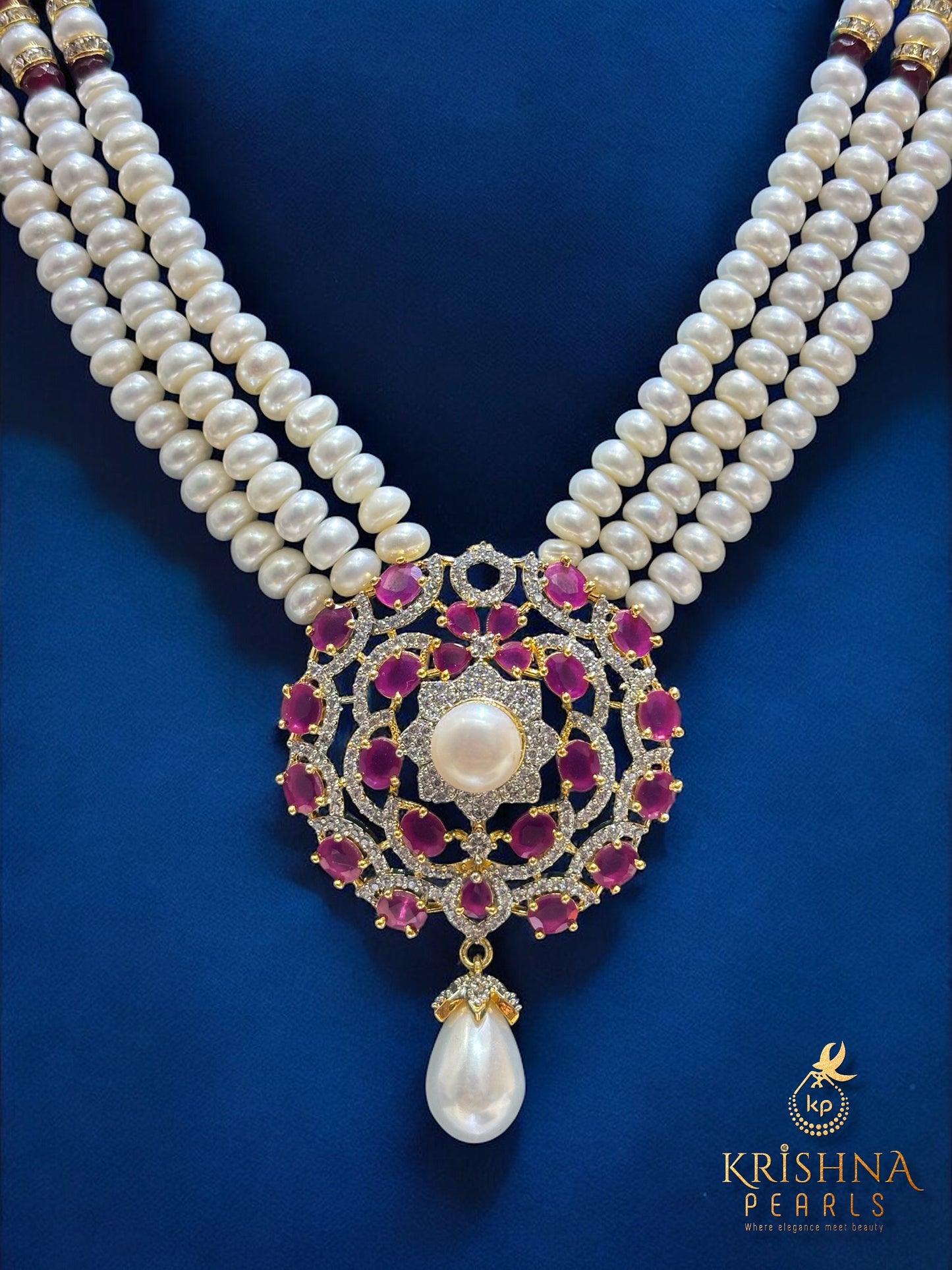 Royal Ruby & Pearl Studded Three Rows Set
