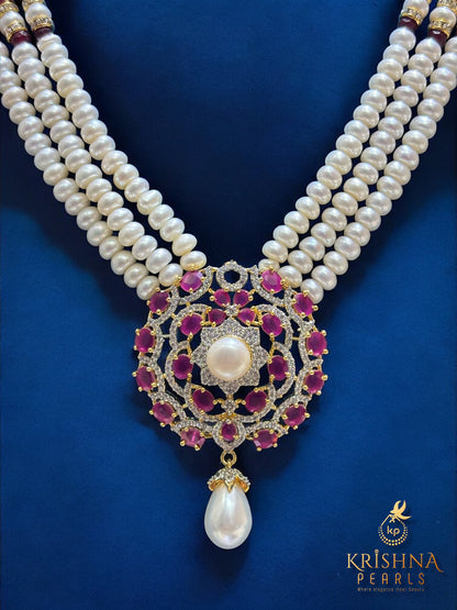 Royal Ruby & Pearl Studded Three Rows Set