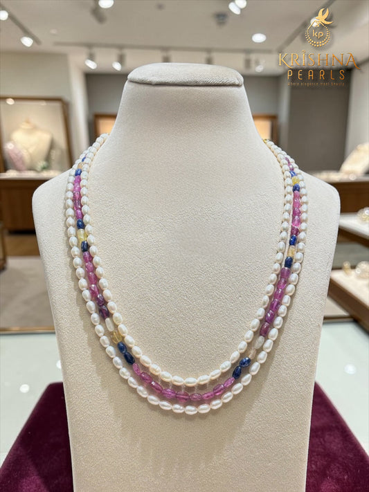 Sri Krishna Heritage Navratna Gemstone & Pearl Harmony Necklace Set