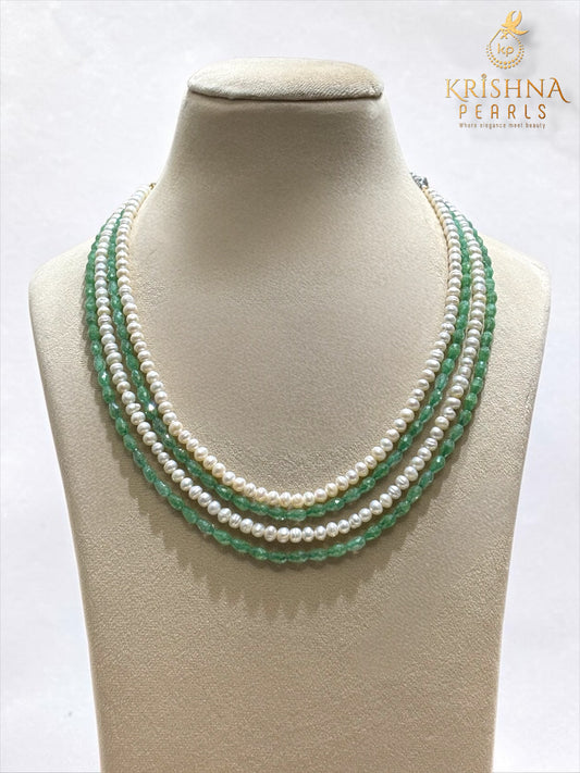 Four Layer Semi Precious Stone and Freshwater Pearl Necklace Set