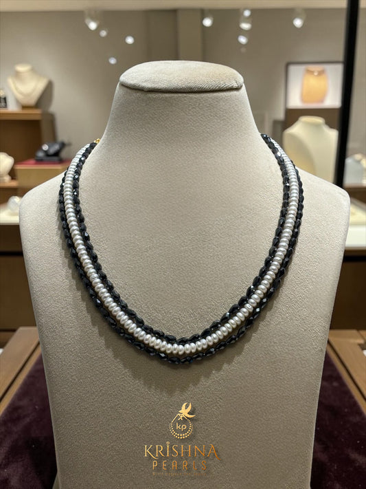 Two Layered Black CZ Freshwater Pearl Necklace Set