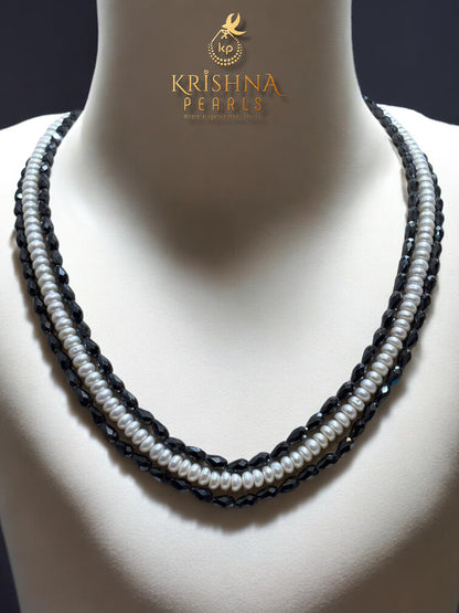 Midnight Symphony Black CZ Layered Freshwater Pearl Necklace Set