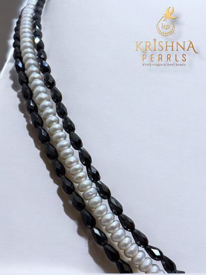 Midnight Symphony Black CZ Layered Freshwater Pearl Necklace Set