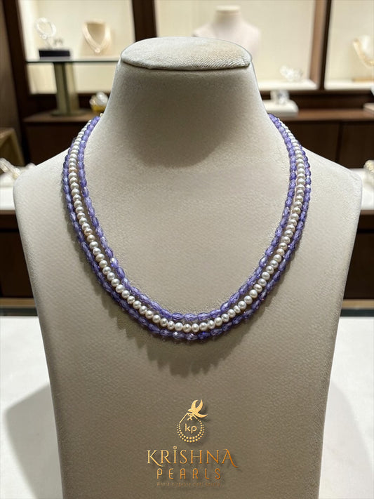 The Violet Harmony Three-Strand CZ & Pearls Necklace Set
