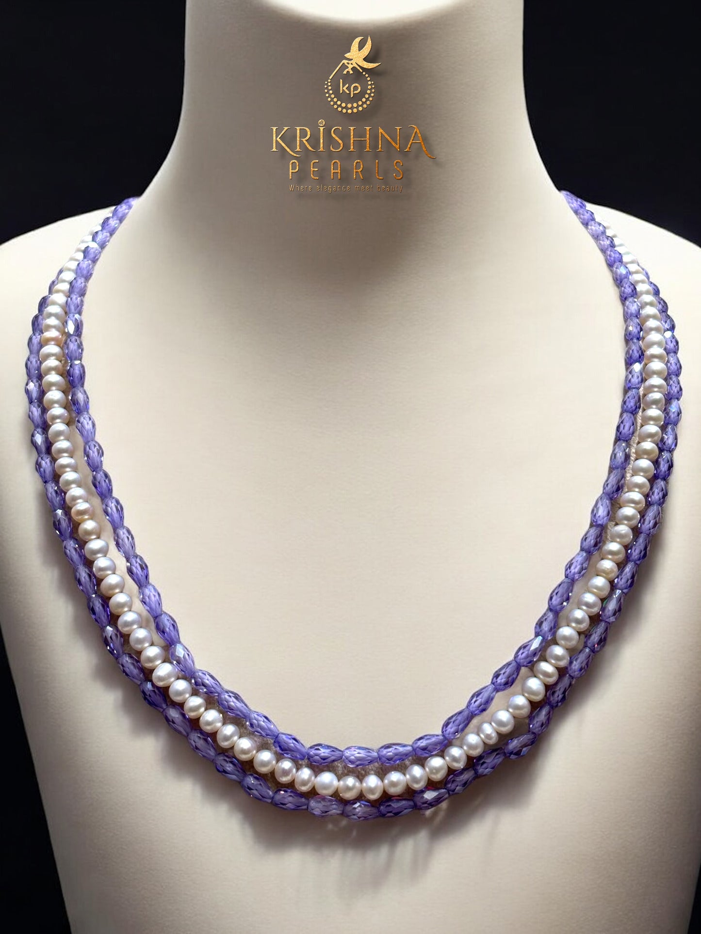 The Violet Harmony Three-Strand CZ & Pearls Necklace Set