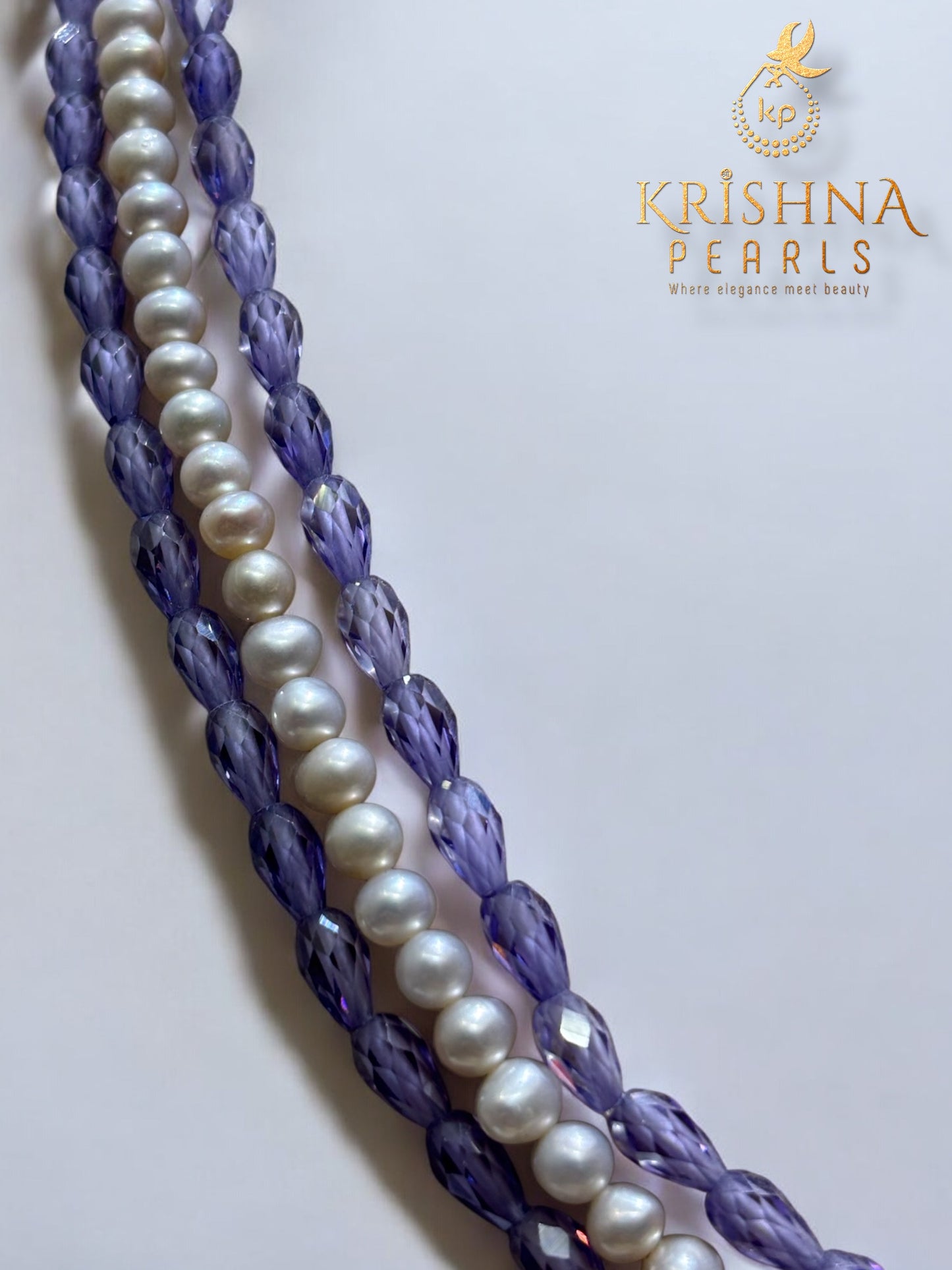 The Violet Harmony Three-Strand CZ & Pearls Necklace Set