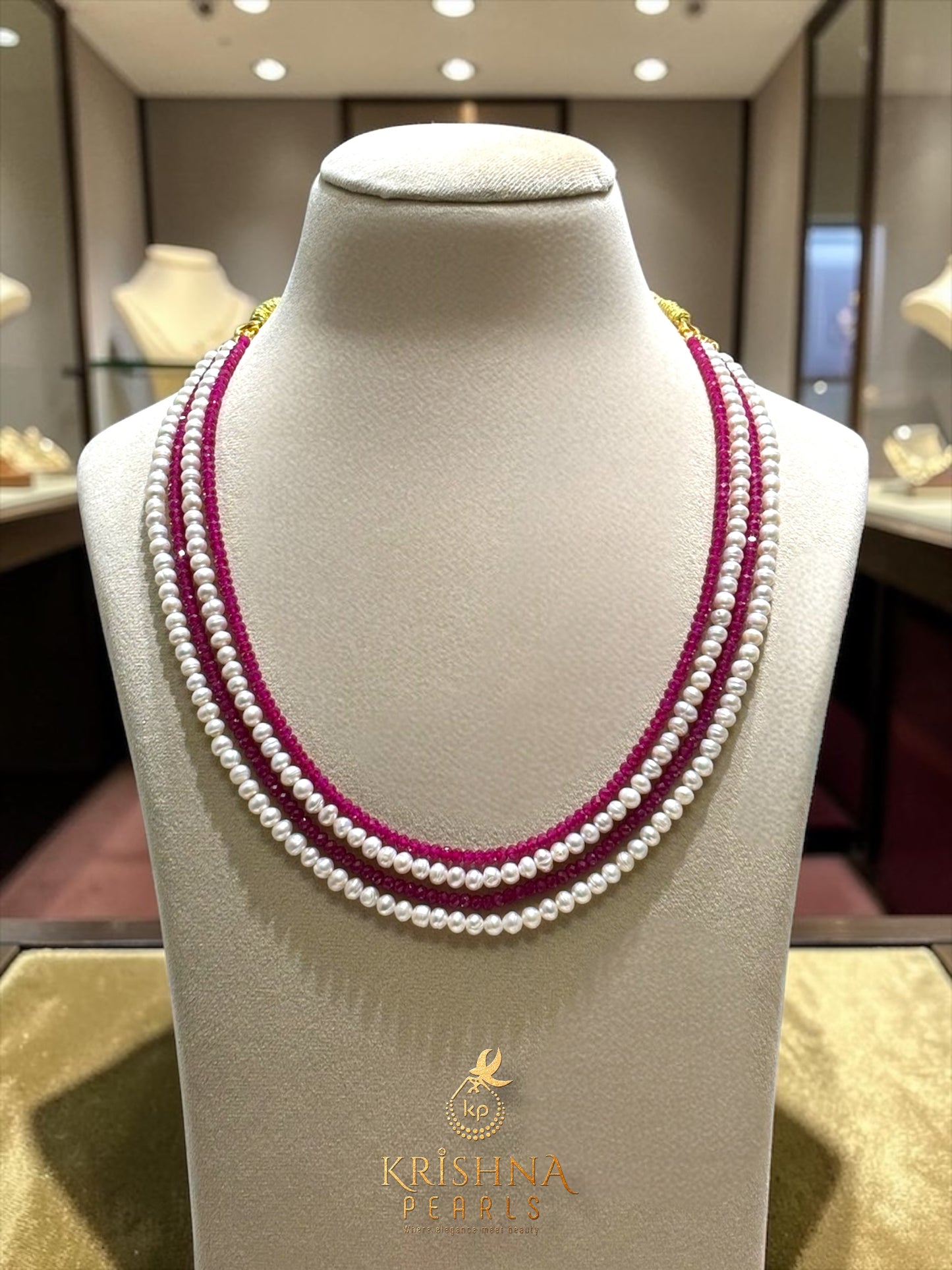 Crimson Harmony 4-Strand Pearl and Ruby Necklace Set