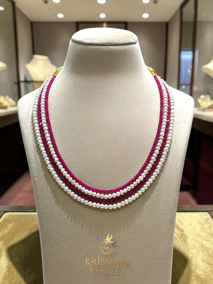 Crimson Harmony 4-Strand Pearl and Ruby Necklace Set