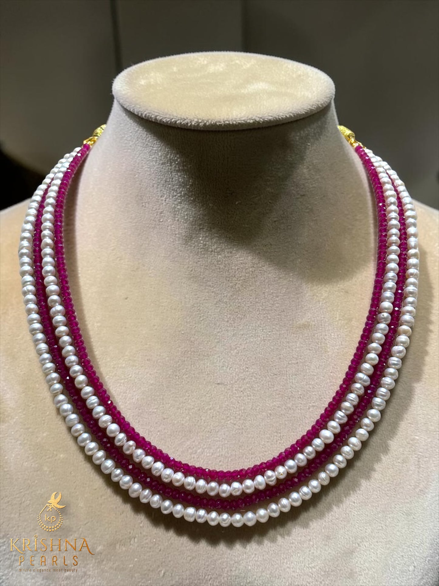 Crimson Harmony 4-Strand Pearl and Ruby Necklace Set