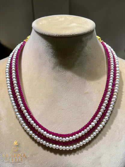 Crimson Harmony 4-Strand Pearl and Ruby Necklace Set