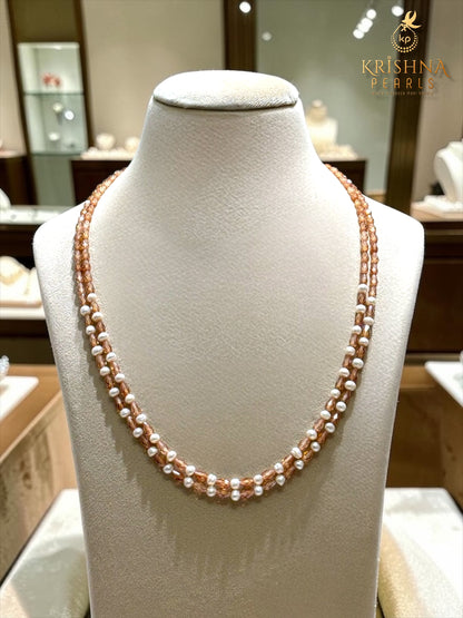 Peach Harmony Double-Strand CZ & Pearls Necklace Set