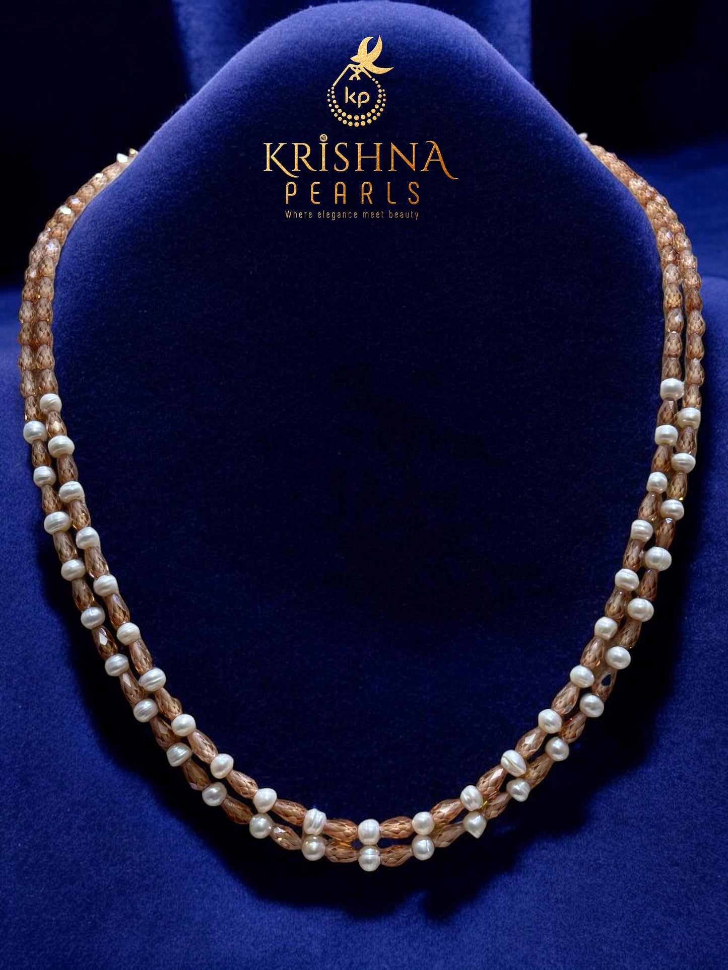 Peach Harmony Double-Strand CZ & Pearls Necklace Set