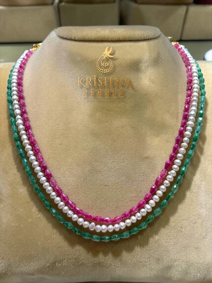 Royal Ruby,Emerald CZ & Pearls Necklace Set