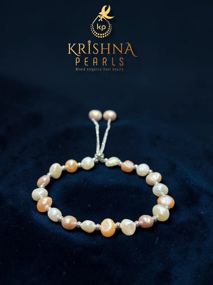Beautiful White,Pink & Peach Baroque Pearls Bracelet