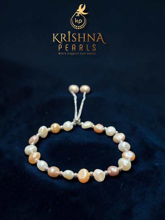 White Pink Peach Baroque Pearls Bracelet
