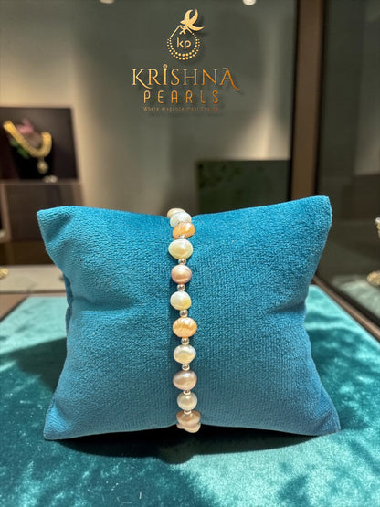 Beautiful White,Pink & Peach Baroque Pearls Bracelet