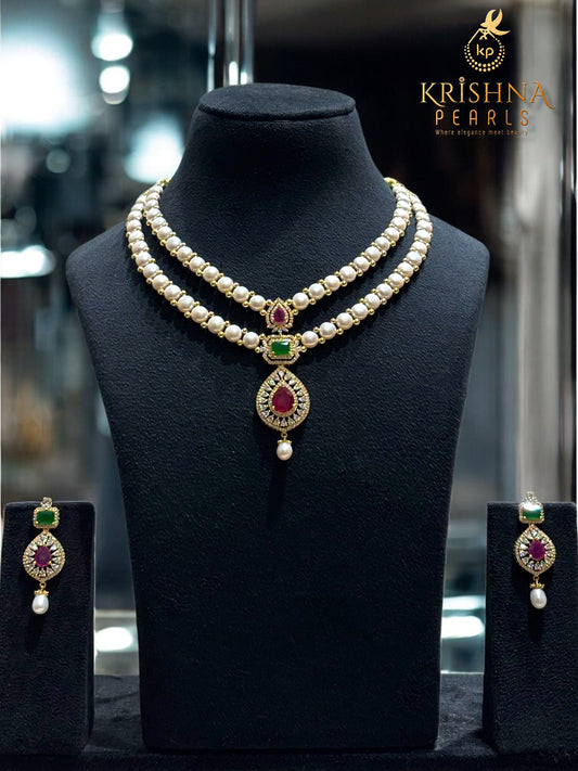 Finger Ring Pearl Necklace Set